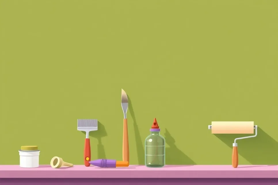 Outils de peinture disposés dans l'ordre des étapes du chantier