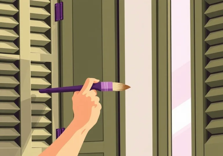 Mise en peinture au pinceau de volets et d'encadrements en bois