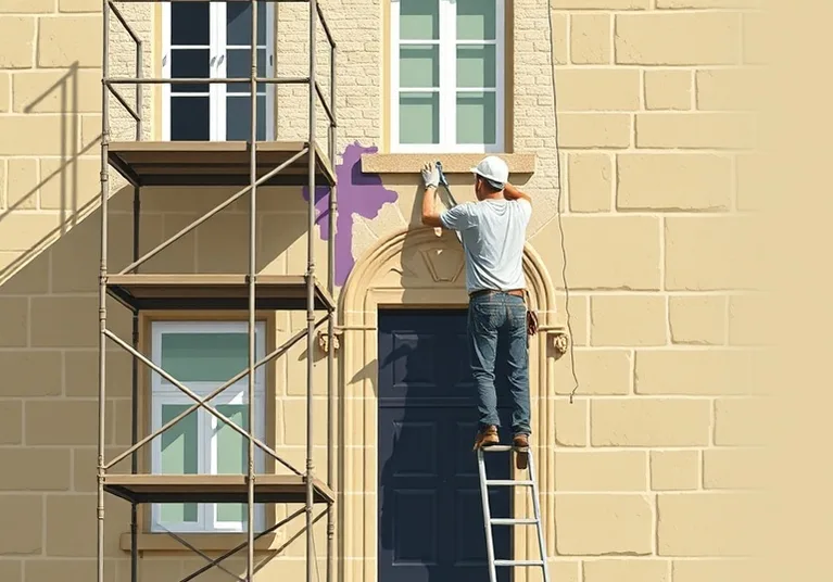 Ravalement de façade en pierre, nettoyage et application d'enduit